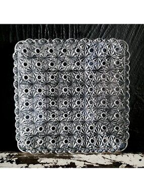 Vintage L.G. Wright Glass 7" Clear Square Glass Salad Plate Daisy And Button